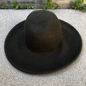 ZARA Fedora Hat Women's S/M 100% Wool Green Wide Brim Cap​​​